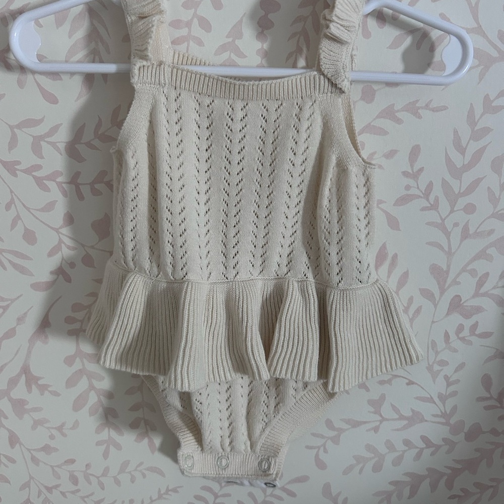 *Little Planet* Cream Knit Ruffle Romper